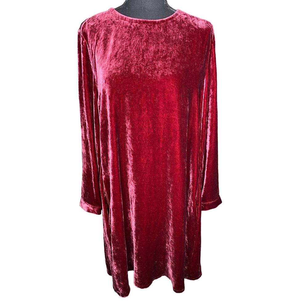 Eileen Fisher NWT Red Velvet Long Sleeve Tunic Top Holiday Womens
